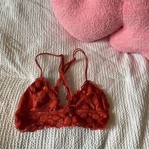 ❤️‍🔥 Aerie Lace Bralette Red Orange Floral Womens Small S ❤️‍🔥